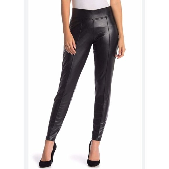 Nine West Black Leather Skinny Leg Pants High Weist Moto Bottoms Womens Size L - Picture 1 of 8
